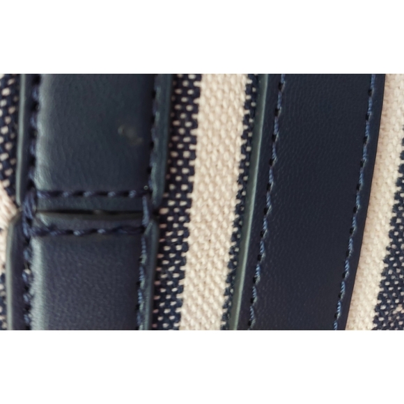 Kate Spade Market Stripe Navy Blue/ Beige Canvas Shoulder Tote Handbag Purse - Picture 9 of 9